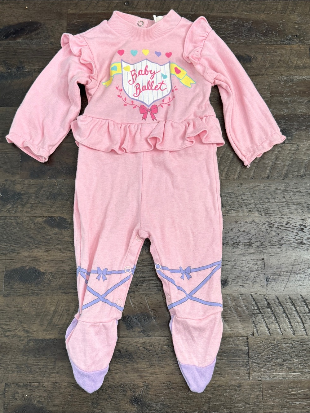 3-6m Vintage Happy Kids Baby Ballet Ballerina Pink Ruffle Footed One Piece